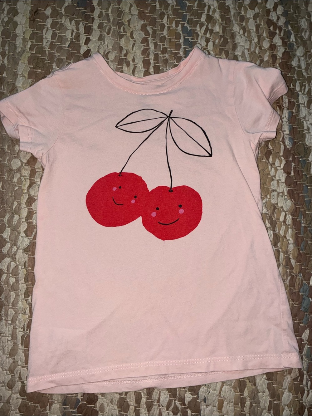 Tea Collection Pink Tee with Smiling Red Cherries